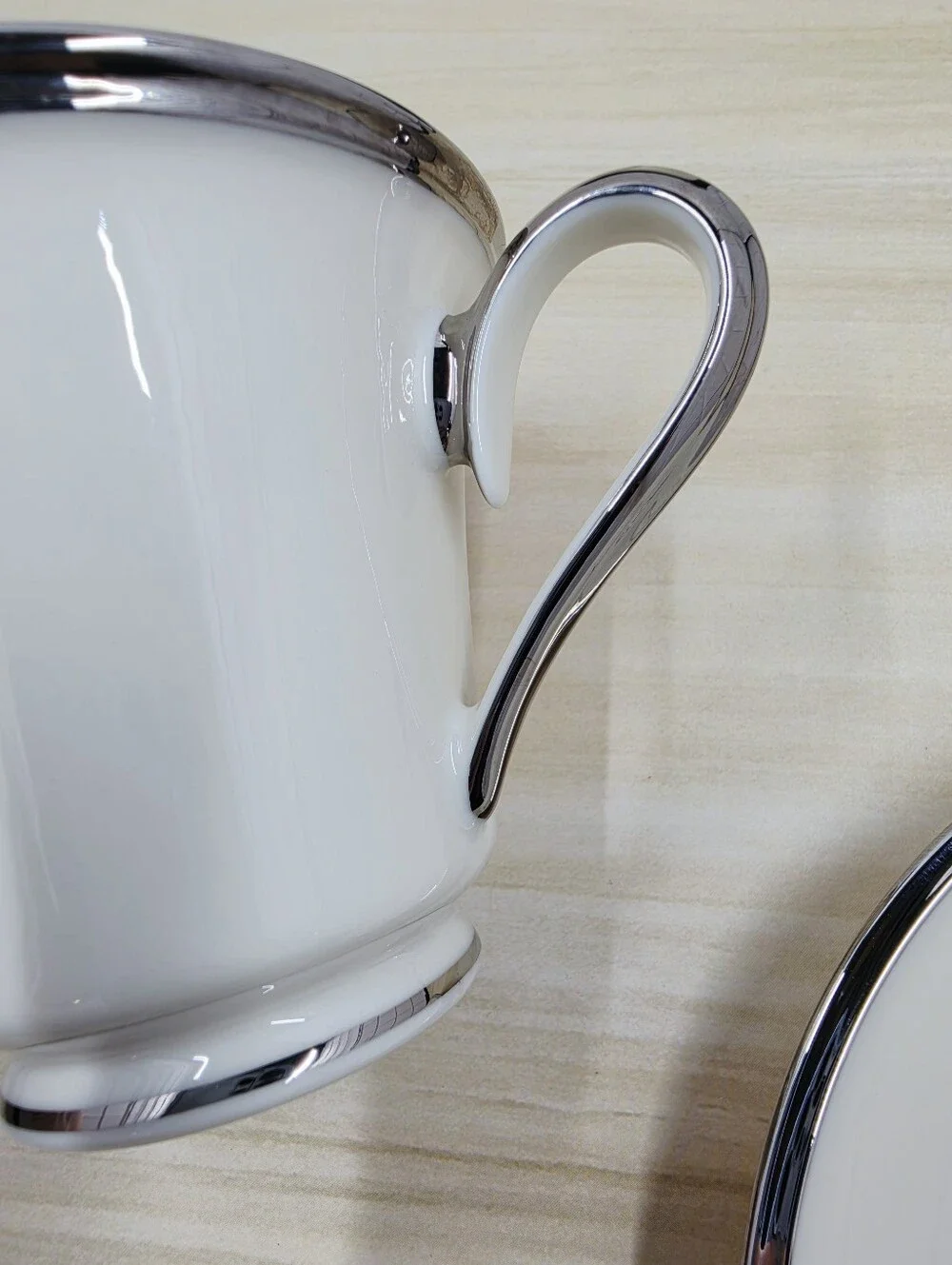Lenox Solitaire Pattern Footed Cup & Saucer Set Platinum Rim Dimension Porcelain